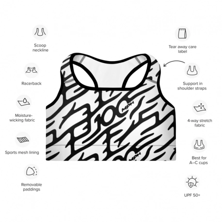 - Motif 100 - 100mph Sports Bra (Wt on Blk Print)