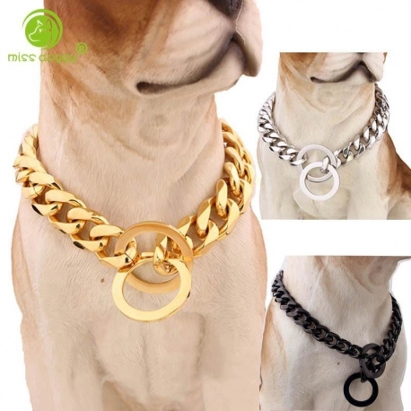 15mm Strong Silver Gold Stainless Steel Slip Dog Collar Metal Dogs Training Choke Chain Collars for Large Dogs Pitbull Bulldog