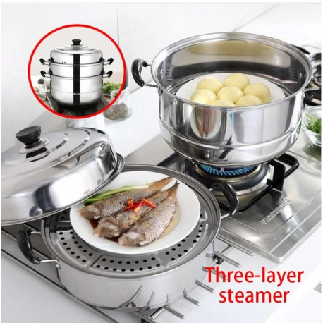 3 Tier Steamer Stainless Steel Pot Steaming (US Only)