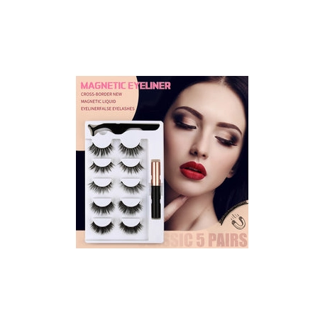 Mink Magnetic Eyelash Set 1 (5 Pairs ) with Eyeliner & Eye Beauty Tweezers