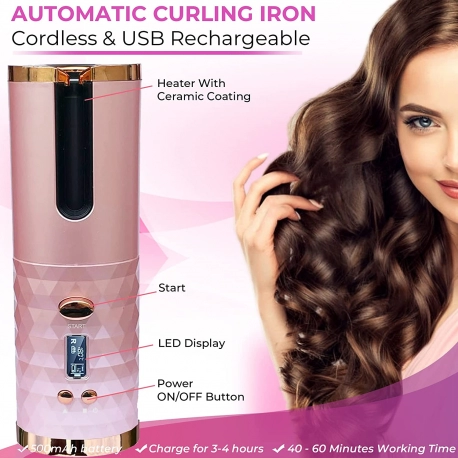 LCD Digital Display 6 Temperature Automatic Hair Curling Iron