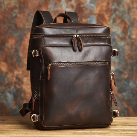 Genuine leather men vintage backpacks, travel camping bag