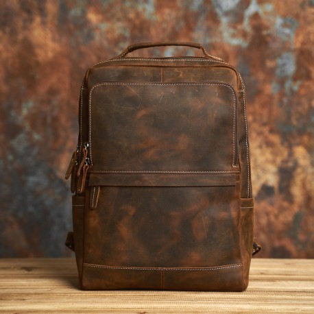 Retro men genuine cowhide leather backpack, laptop bag