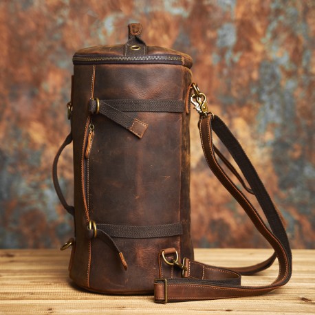 Men vintage genuine leather cylinder crossbody bag
