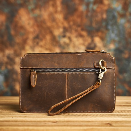 Men leather clutch bag, multi-compartment envelope bag