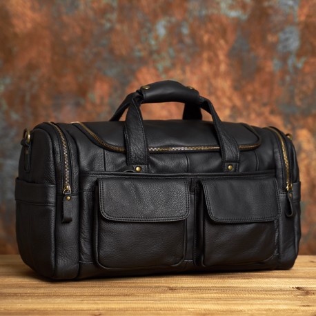 Cowhide leather vintage travel duffle bag, shoulder handbag