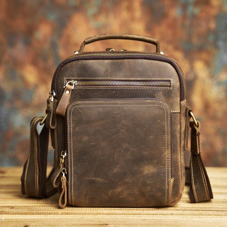 Retro men genuine leather shoulder bag, crossbody bag