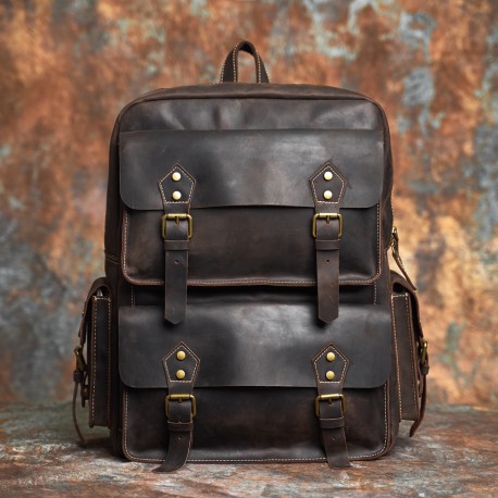 Vintage men genuine leather backpack, travel backpack