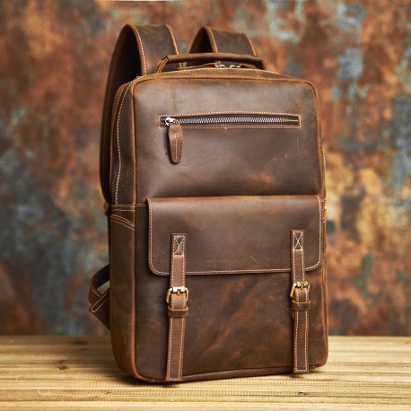 Genuine leather men's vintage backpack, business bag