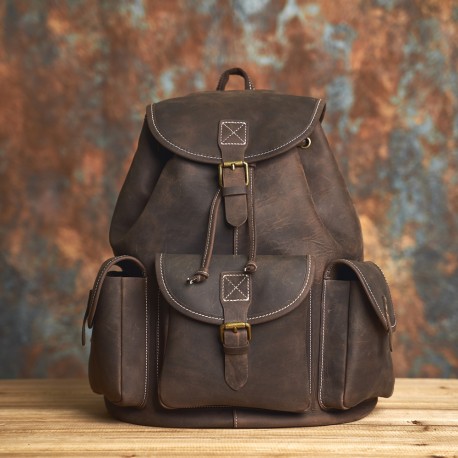 Retro men's genuine leather backpack, vintage travel bag