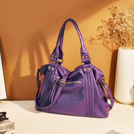 Washed leather hobo bag with crossbody strap for women