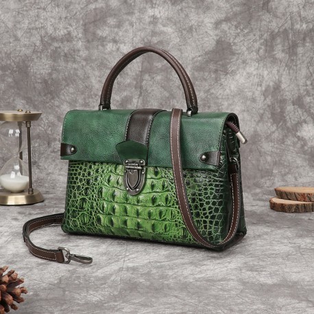 Retro crocodile cowhide leather shoulder, crossbody bag