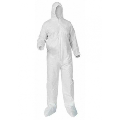 White Spun Poly Coveralls with Hood and Boots, Elastic Wrists