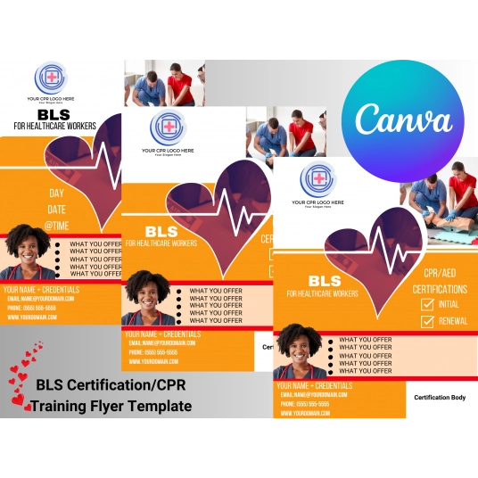 BLS CPR Flyer Template Training Certification Marketing For CPR Business Basic Life Support Flyer First Aid AED Flyer Canva Inst