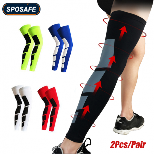 1Pair Sports Full Length Leg Compression Sleeves Basketball Knee Brace Protect Calf and Shin Splint Support for Men Women