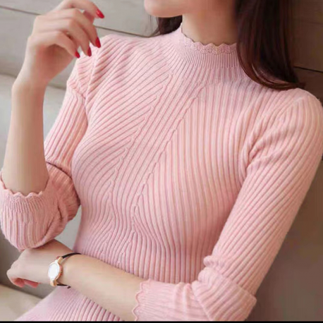 Mock Neck Ruffles Sweater