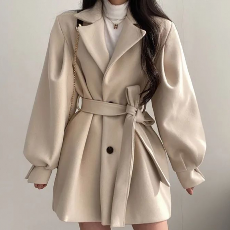 Woolen Button-up Trench Coat With Pockets