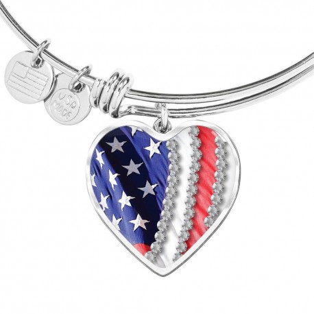 American Heart Flag Engraved Stainless Pendant Bangle