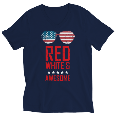 Red White And Awesome Ladies V-Neck Short Sleeve