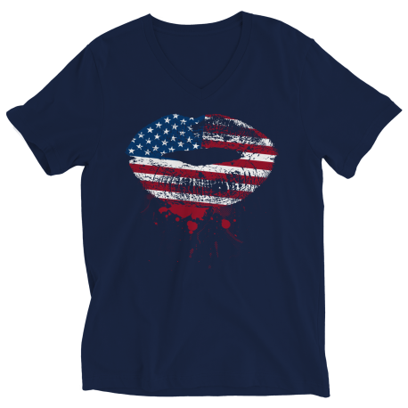 Patriotic Kissing Lips Ladies V-Neck T-Shirt