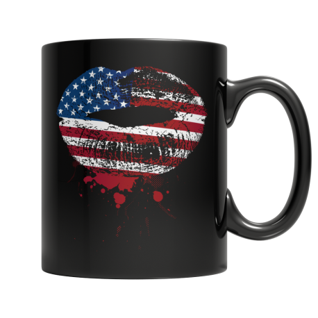 Patriotic Kissing Lips On Black Coffee Mug