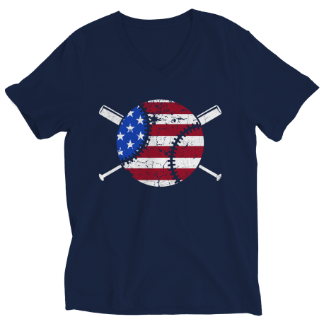 Baseball USA Flag Ladies V-Neck T-Shirt
