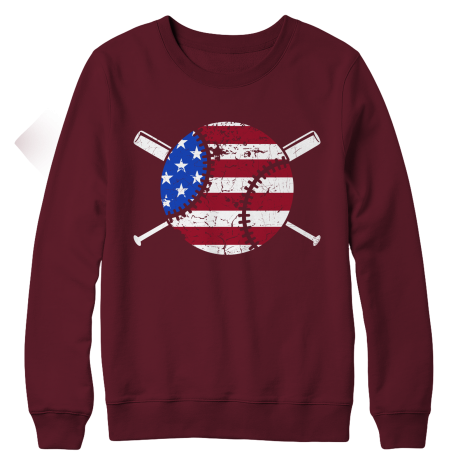Baseball USA Flag Mens Crewneck Fleece Sweatshirt