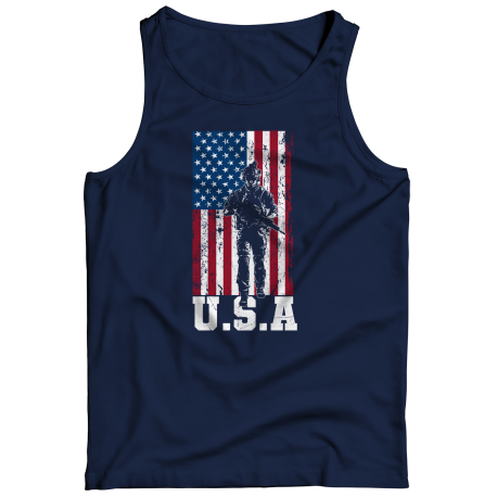 U.S.A. Flag Soldier Silhouette Mens Tank Top
