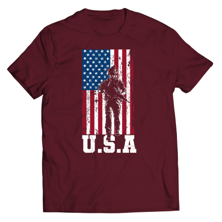 American Flag With U.S. Soldier Silhouette Mens Tee