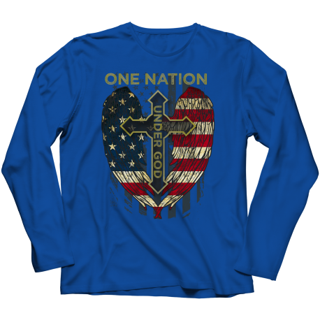 One Nation Under God Flag Cross Mens Long Sleeve Shirt