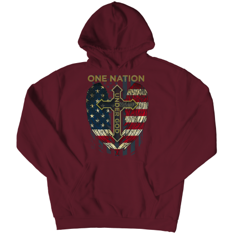 One Nation Under God American Flag Cross Mens Hoodie