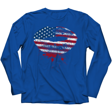 Patriotic Lips American Flag Ladies Long Sleeve Shirt