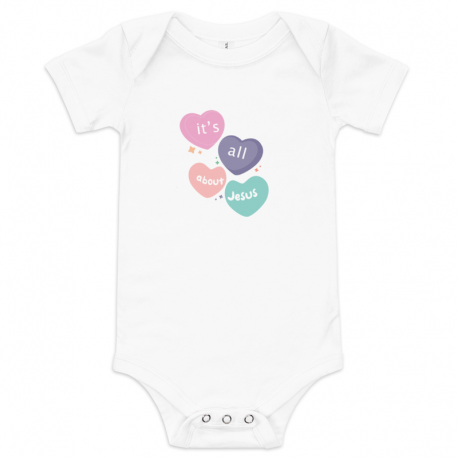 It's All About Jesus Hearts-Baby short sleeve onesie