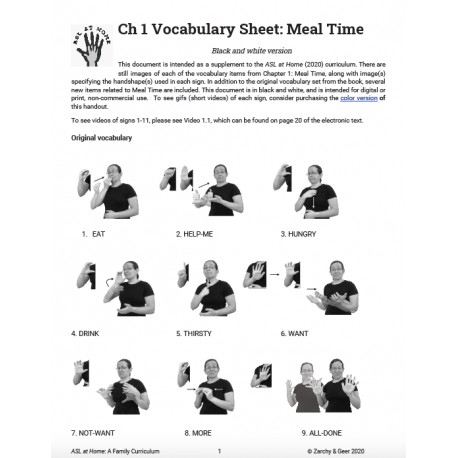 Ch 1 Vocabulary Sheet: Meal Time (B&W)
