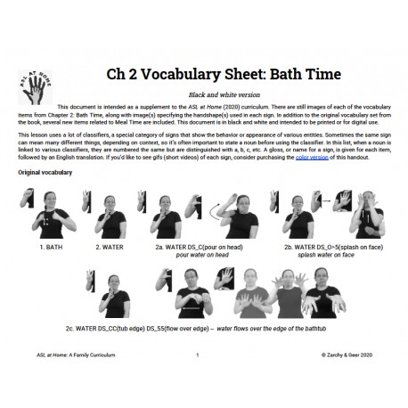 Ch 2 Vocabulary Sheet: Bath Time (B&W)
