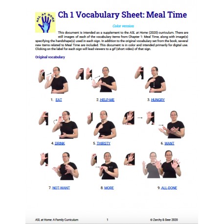 Ch 1 Vocabulary Sheet: Meal Time (Color w/ GIFs)