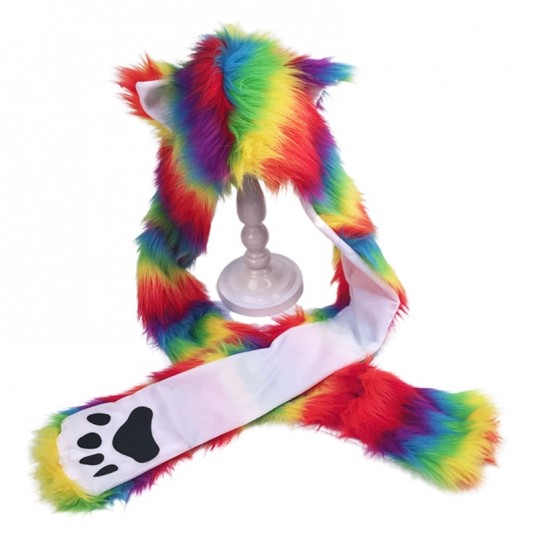 Rainbow Striped Animal 3 In 1 Earflap Scarf