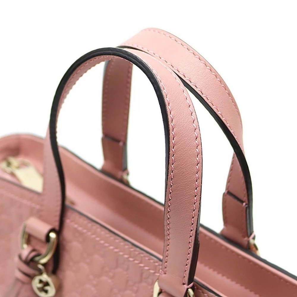 Gucci Womens GG Microguccissima Calf Leather Soft Pink Tote Crossbody Bag 449241