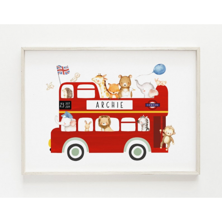 Red Bus Nursery Prints | Baby Name Print | Transport Nursery Decor | Personalised Nursery Wall Art | Nursery Decor | Personalize