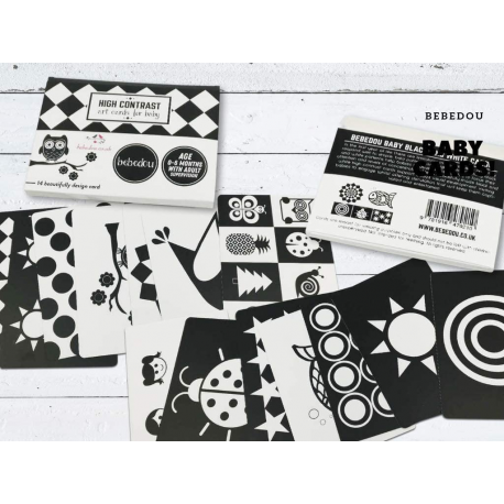 Bebedou Sensory Flash Cards Art Cards for Baby * 7 Black and White High Contrast cards for Baby Development, Newborn Gift