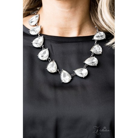 Mystique - Gunmetal Frame with Oversized White Teardrop Gems, Necklace Set - Zi Collection 2019