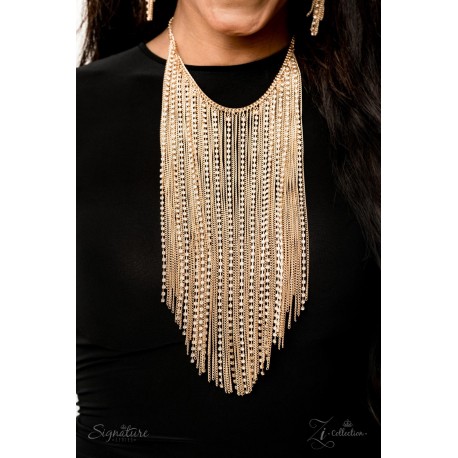 The Ramee - Curtain of Gold Chains with White Rhinestones. Necklace Set - Zi Collection - Signature Series 2019