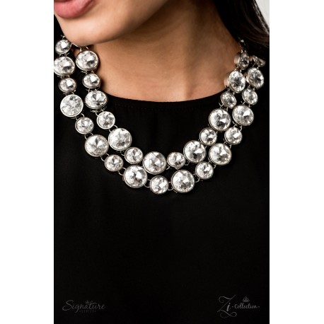 The Natasha - White Over-sized Rhinestone Gems, Necklace Set- Zi Collection - Signature Series 2019