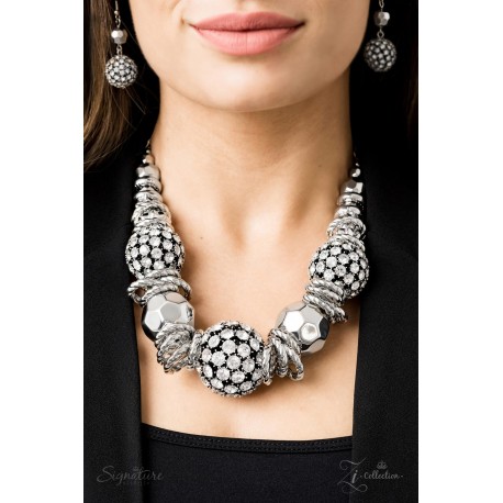 The Barbara - Over-sized Silver Beads, Rhinestones, Necklace Set - Zi Collection - Signature Series 2019