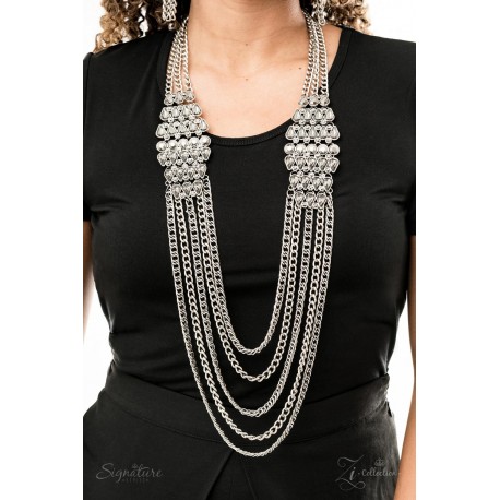 The Erika - Silver and Hematite Rhinestones, Smoky Teardrop Gems, Necklace Set - Zi Collection - Signature Series 2019