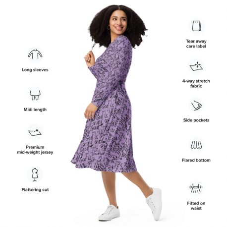 All-over print long sleeve midi dress - God Is Good All The Time