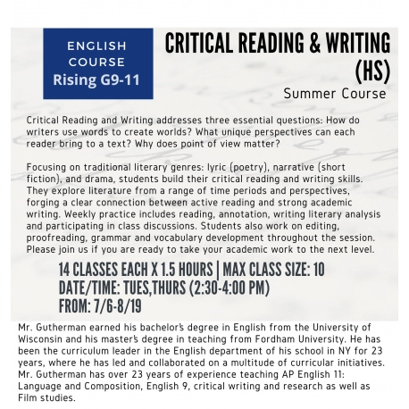 Critical Reading & Writing HS (Summer)