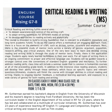 Critical Reading & Writing MS (Summer)