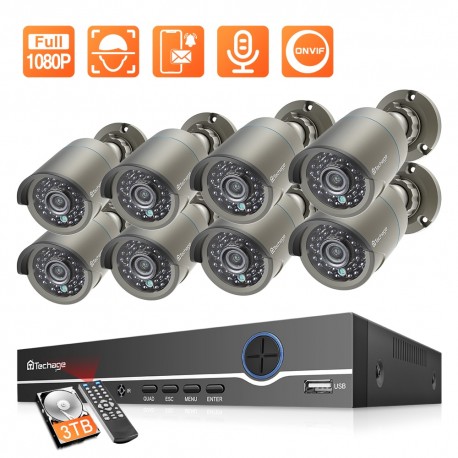 Techage H.265 8CH 2MP POE Security Camera System 
