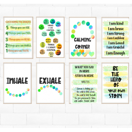 Set of 8 Counselling Posters Digital Download Mental Health Decor Psychologist Wall Art Therapist Prints Bundle Downloadable Bun